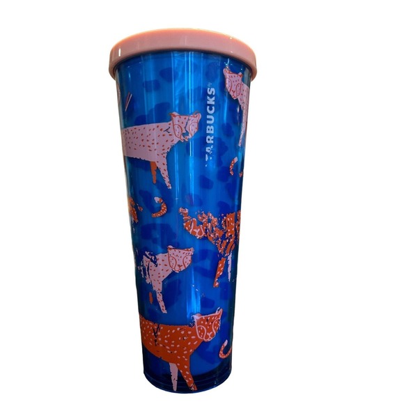 Starbucks 2018 Cold Cup Tumbler Venti 24 oz CHEETAH PRINT Limited NO STRAW - Picture 2 of 6